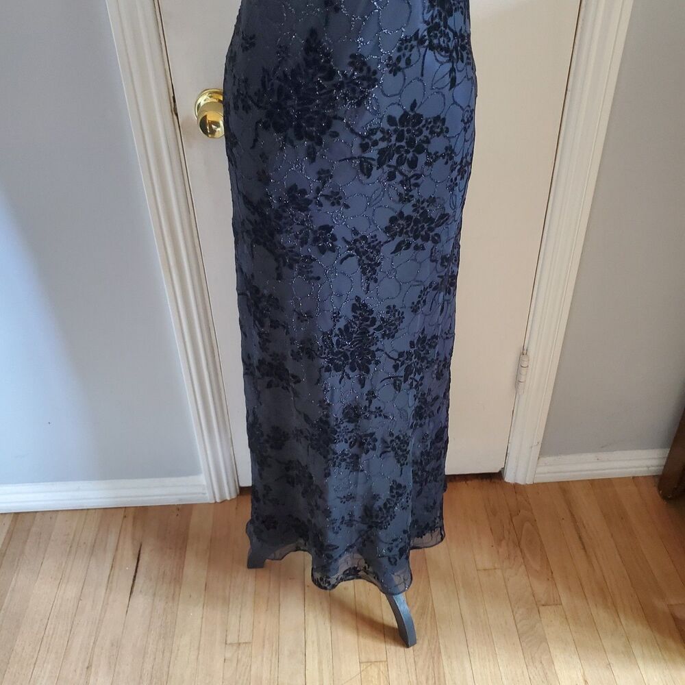 Exquis Black Floral Velvet Burnout Maxi Dress Size S 90s Y2k Whimsigoth Witchy - Picture 6 of 11